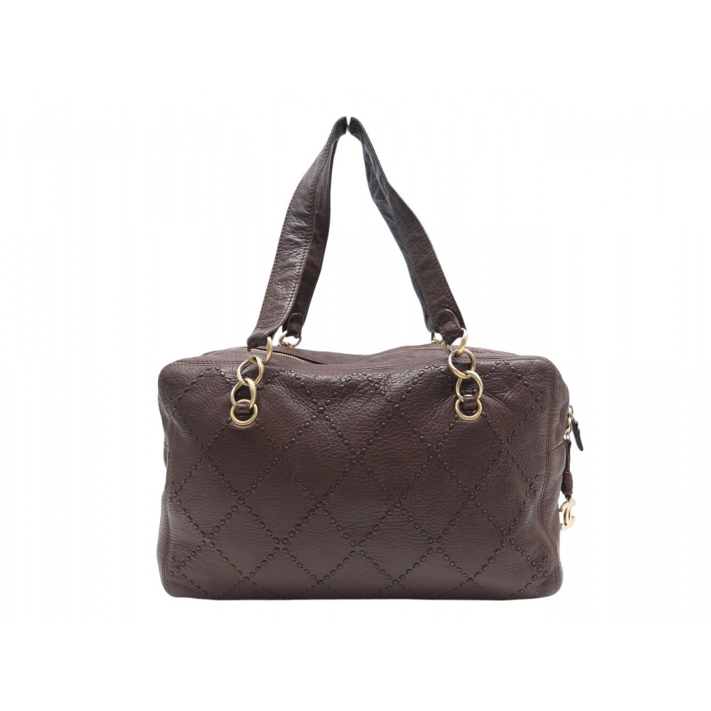 VINTAGE SAC A MAIN CHANEL BOWLING CUIR WILD STICHING MARRON BROWN HAND BAG 6400€