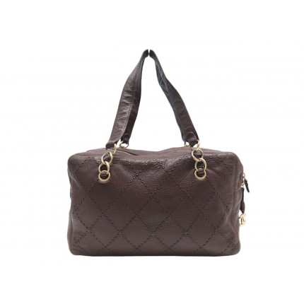 VINTAGE SAC A MAIN CHANEL BOWLING CUIR WILD STICHING MARRON BROWN HAND BAG 6400€
