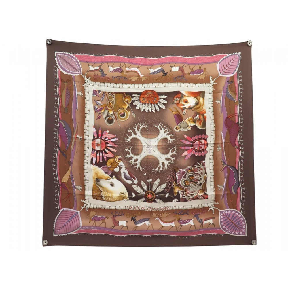 FOULARD HERMES LA VIE DU GRAND NORD A. HONORE CARRE 90 CM SOIE SILK SCARF 580€