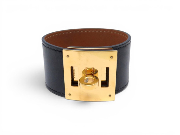 bracelet hermes kelly dog cuir box noir metal dore