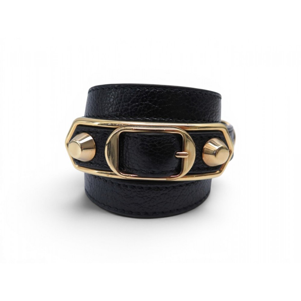 BRACELET BALENCIAGA METALLIC EDGE TRIPLE TOUR 390643 16 A 17.5CM CUIR STRAP 395€
