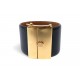 BRACELET CELINE MANCHETTE MINIMAL S 15CM EN CUIR NOIR METAL DORE LEATHER BANGLE