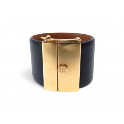 BRACELET CELINE MANCHETTE MINIMAL S 15CM EN CUIR NOIR METAL DORE LEATHER BANGLE