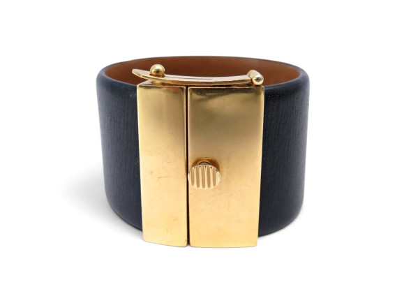 bracelet celine manchette minimal s 15cm en cuir noir