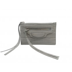 NEUF PORTE CARTES BALENCIAGA NEO CLASSIC MINI 640110 CUIR GRIS CARD HOLDER 350€