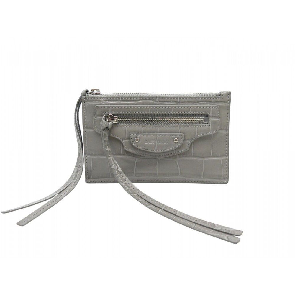 NEUF PORTE CARTES BALENCIAGA NEO CLASSIC MINI 640110 CUIR GRIS CARD HOLDER 350€