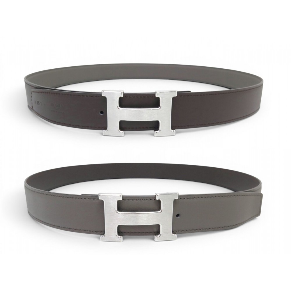 NEUF CEINTURE HERMES BOUCLE H 32 ACIER BROSSE T95 LIEN REVERSIBLE CUIR BELT 815€