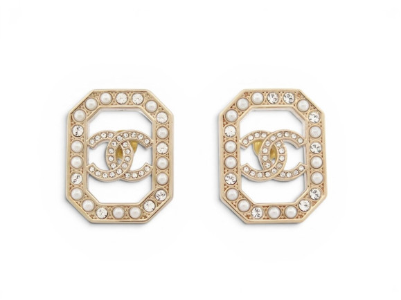  boucles d'oreilles chanel logo cc perles strass