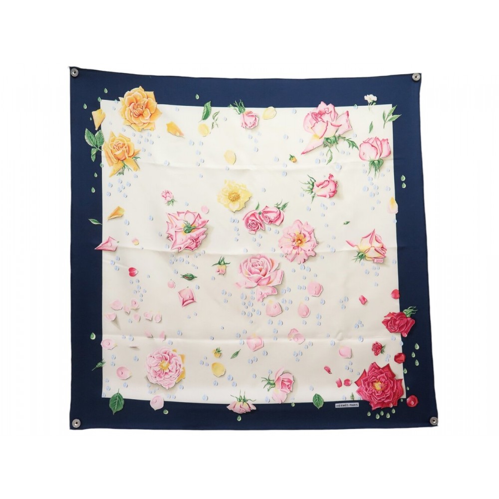 VINTAGE FOULARD HERMES LA ROSEE ANNE GAVARNI CARRE 90 SOIE BOITE SILK SCARF 580€