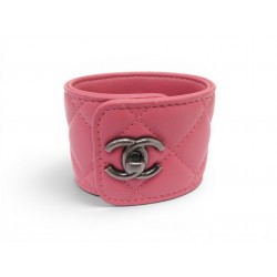 NEUF BRACELET CHANEL FERMOIR TIMELESS A61066 15.5CM EN CUIR MATELASSE ROSE 1200€