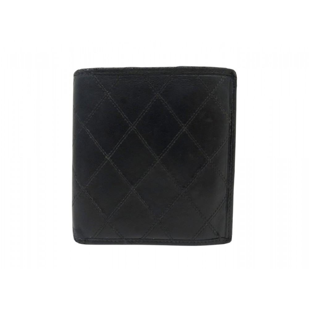 VINTAGE PORTEFEUILLE CHANEL 2 VOLETS EN CUIR MATELASSE NOIR LEATHER WALLET 770€