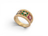 bague motif fleur diamants 0.15ct rubis emeraude en or