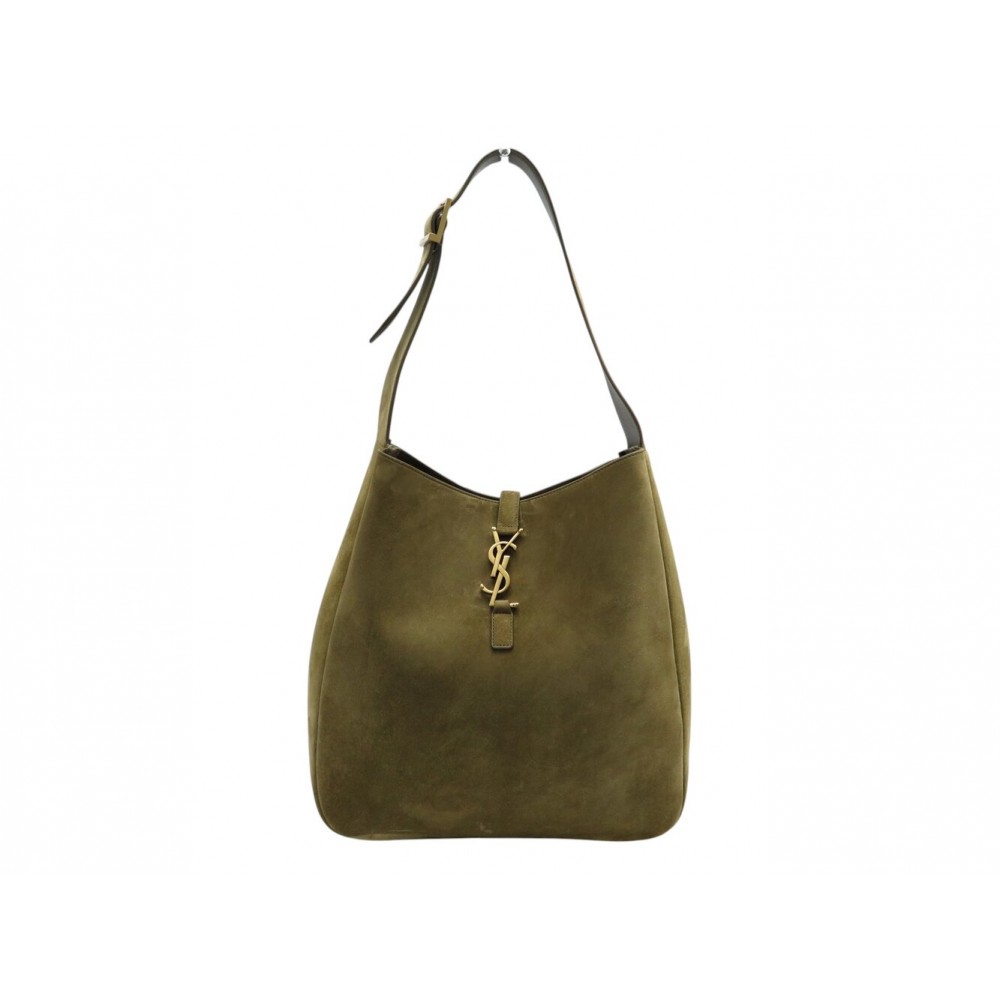 NEUF SAC A MAIN SAINT LAURENT 5 A 7 LARGE 753837 CUIR SUEDE KAKI HOBO BAG 2600€