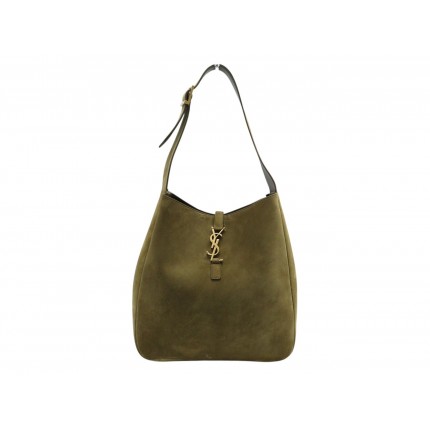 NEUF SAC A MAIN SAINT LAURENT 5 A 7 LARGE 753837 CUIR SUEDE KAKI HOBO BAG 2600€