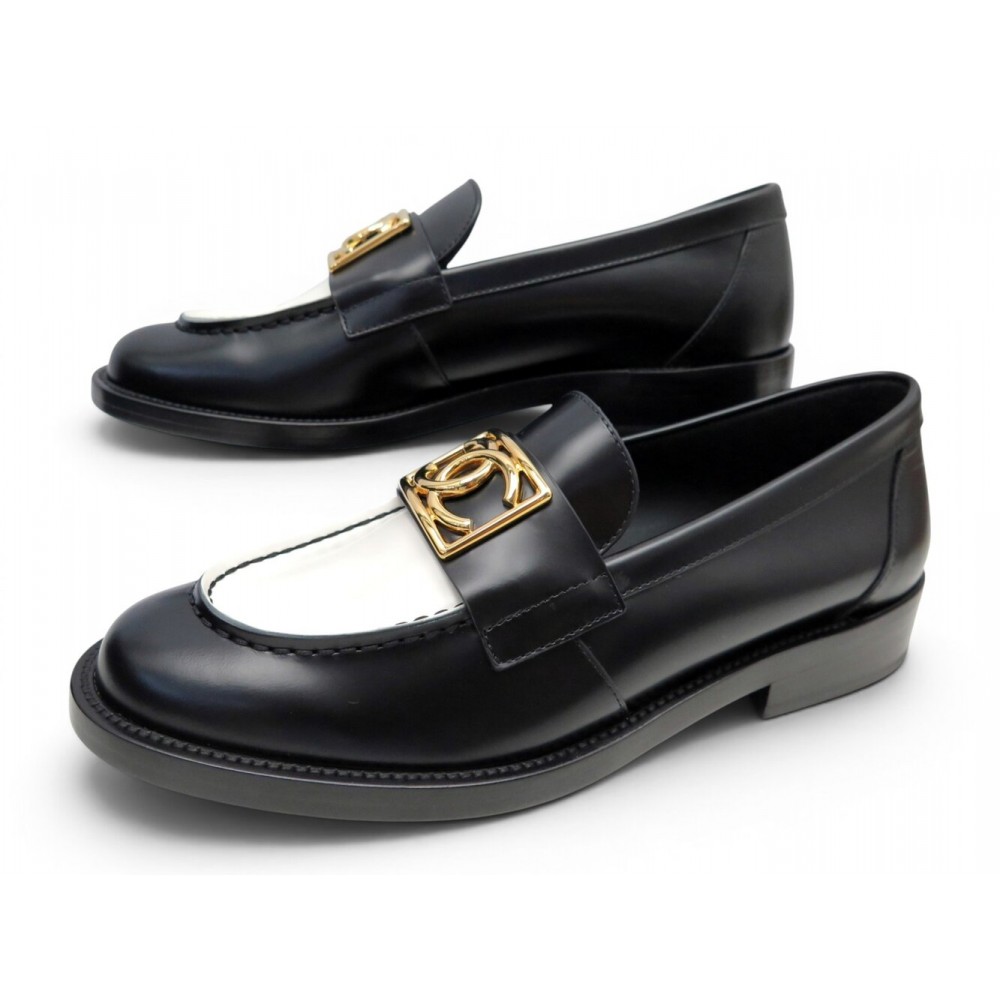 NEUF CHAUSSURES CHANEL MOCASSINS COCOMARK G45155 37.5 CUIR LOAFERS SHOES 1500€