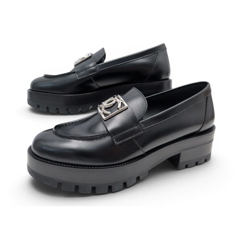 NEUF CHAUSSURES CHANEL MOCASSINS COCOMARK G45156 37 CUIR NOIR LOAFER SHOES 1500€