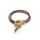 COLLIER HERMES GLENAN BRACELET DOUBLE TOUR MEATL DORE CUIR BANGLE NECKLACE 355€