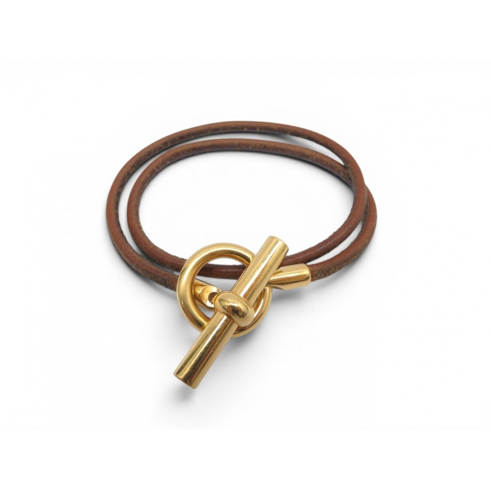 COLLIER HERMES GLENAN BRACELET DOUBLE TOUR MEATL DORE CUIR BANGLE NECKLACE 355€