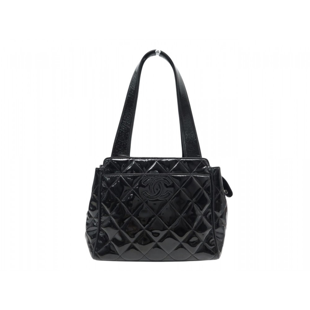 VINTAGE SAC A MAIN CHANEL SHOPPING BAG LOGO CC CUIR VERNIS MATELASSE TOTE 4800€