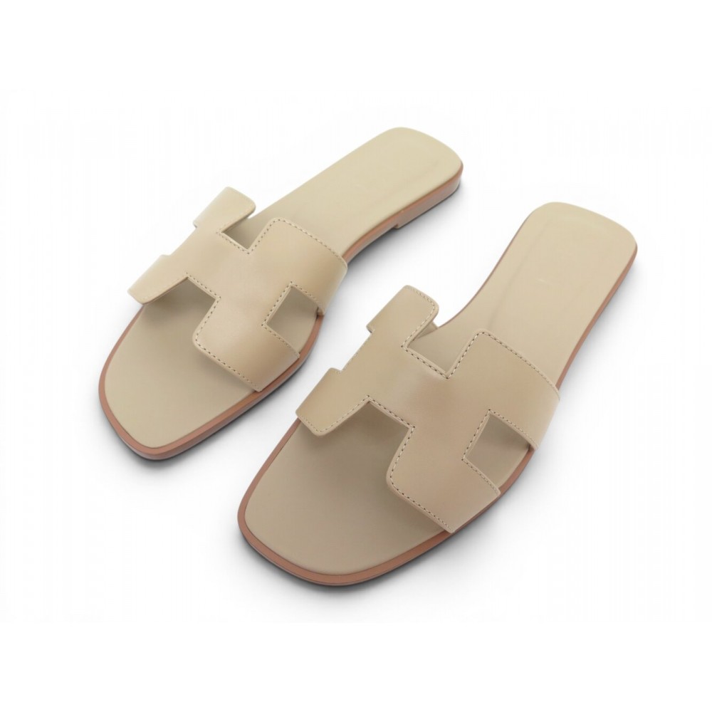 NEUF CHAUSSURES HERMES SANDALES ORAN H202230Z 40 MULES EN CUIR BEIGE SHOES 635€