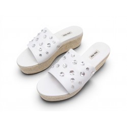 CHAUSSURES MIU MIU SANDALES MONTANA STRASS 5XX383 41 MULES CUIR BLANC SHOES 890€