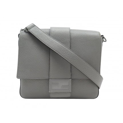 NEUF SAC A MAIN FENDI BAGUETTE 7VA537 CUIR GRAINE GRIS BANDOULIERE HANDBAG 2200E