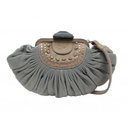 SAC A MAIN CHRISTIAN DIOR POCHETTE EN CUIR PLISSE GRIS LEATHER POUCH BAG 1500€