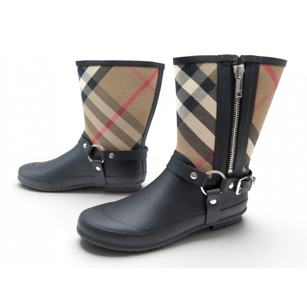 NEUF CHAUSSURES BOTTES DE PLUIE BURBERRY RAINBOOTS 41 BOTTINES TARTAN CHECK 595€