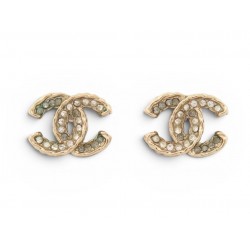 BOUCLES D'OREILLES CHANEL LOGO CC STRASS EN METAL DORE 2014 GOLDEN EARRINGS 800€