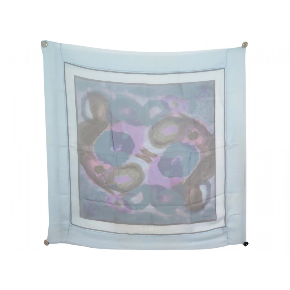 FOULARD CHANEL LOGO CC MOTIF AQUARELLE CARRE 90 EN MOUSSELINE DE SOIE SCARF 530€