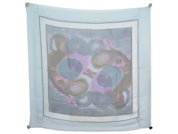 foulard chanel logo cc motif aquarelle carre 90 en
