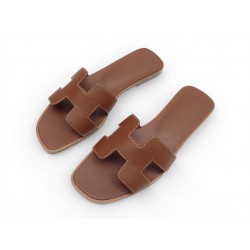 NEUF CHAUSSURES HERMES MULES ORAN H021056Z EN CUIR GOLD 39 SANDALES SHOES 635€