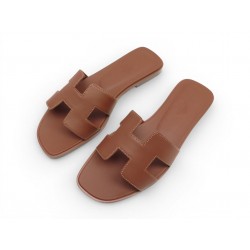 NEUF CHAUSSURES HERMES MULES ORAN H021056Z EN CUIR GOLD 37 SANDALES SHOES 635€