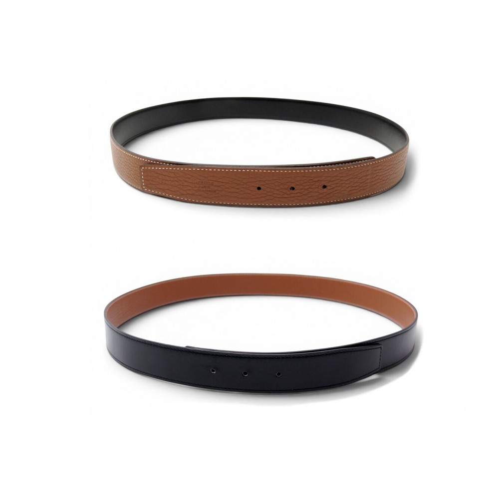 LIEN DE CEINTURE HERMES REVERSIBLE 32MM T95 CUIR TOGO GOLD & BOX NOIR BELT 475€