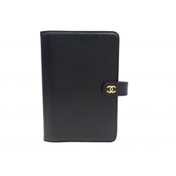 NEUF COUVERTURE D'AGENDA CHANEL LOGO CC EN CUIR GRAINE NOIR DIARY COVER 950€