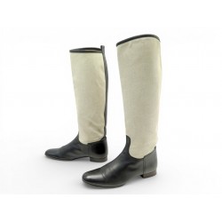 CHAUSSURES BOTTES HERMES BARDIGIANO JUMPING CAVALIERES 37 TOILE CUIR BOOTS 2450€