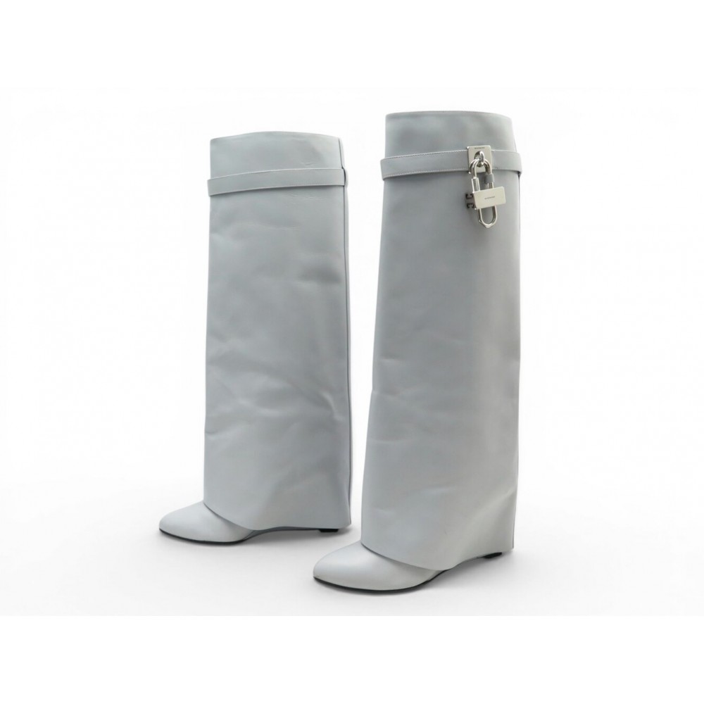 CHAUSSURES BOTTES GIVENCHY SHARK LOCK BE7021E180 39.5 CUIR GRIS BLEU BOOTS 1950€