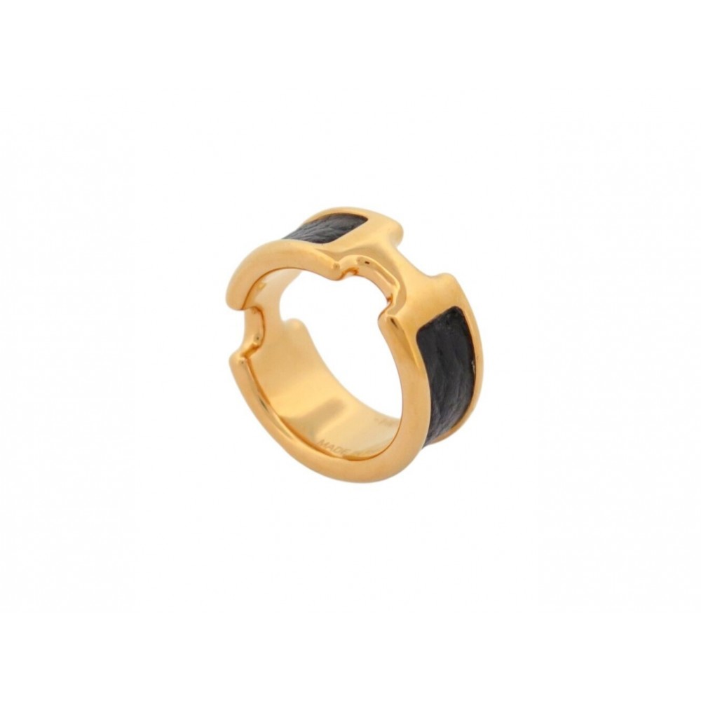 NEUF BAGUE HERMES OLYMPE PM H500058FC8955 S T53 CUIR VEAU NOIR & DORE RING 350€