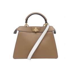NEUF SAC A MAIN FENDI PEEKABOO 8BN327 CUIR BLANC & SABLE BICOLORE HANDBAG 4700€