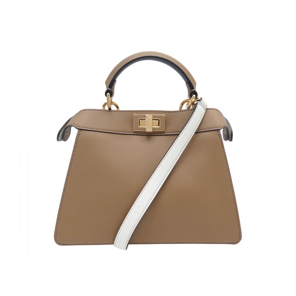 NEUF SAC A MAIN FENDI PEEKABOO 8BN327 CUIR BLANC & SABLE BICOLORE HANDBAG 4700€