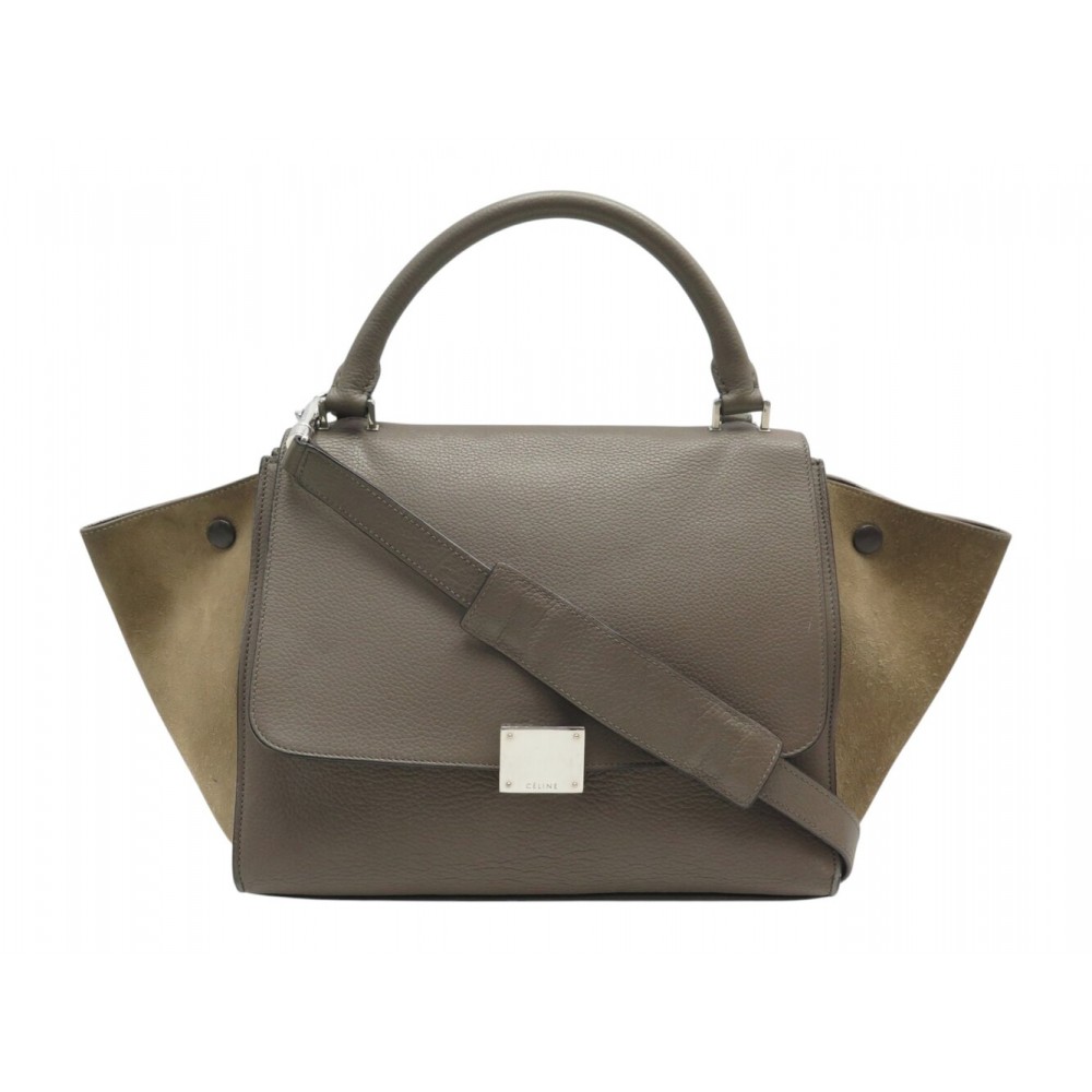 SAC A MAIN CELINE TRAPEZE MM 174683 EN CUIR ET DAIM TAUPE BANDOULIERE BAG 2500€