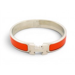 BRACELET HERMES CLIC H 17.5 CM EN EMAIL ORANGE ACIER PALLADIE H700001FP23GM 690€
