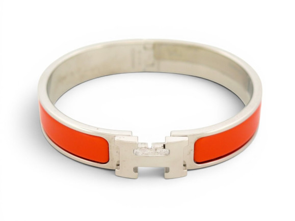 bracelet hermes clic h 17.5 cm en email orange acier