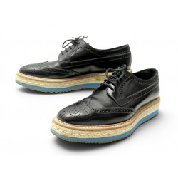 CHAUSSURES PRADA DERBY PLATEFORMES EN CUIR PATINE NOIR 38 IT 39 FR SHOES 950€