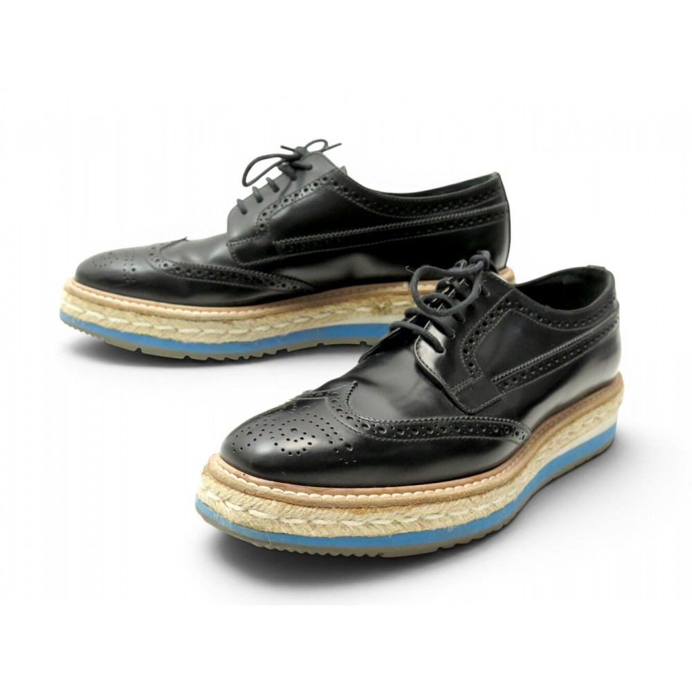 CHAUSSURES PRADA DERBY PLATEFORMES EN CUIR PATINE NOIR 38 IT 39 FR SHOES 950€