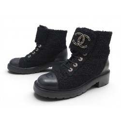 CHAUSSURES CHANEL RANGERS LACE-UP G36424 40 BOTTINES EN TWEED COMBAT BOOTS 2550€
