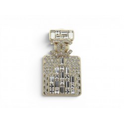NEUF BROCHE CHANEL PINS BOUTEILLE PARFUM LOGO CC STRASS METAL DORE BROCHE 800€