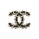NEUF BROCHE CHANEL LOGO CC STRASS CUIR CHAINE ENTRELACEE METAL DORE BROOCH 820€