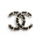 NEUF BROCHE CHANEL LOGO CC CUIR CHAINE ENTRELACEE METAL DORE GOLDEN BROOCH 820€