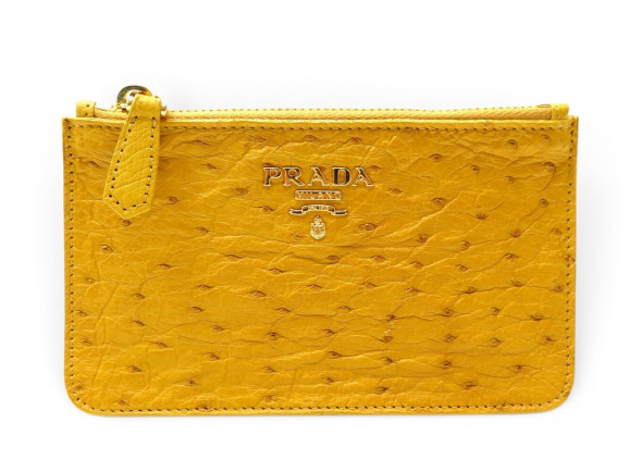 porte cartes prada 1m1154 en cuir d'autruche